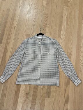 Celine White Button-Down Shirt with Black Logo Print